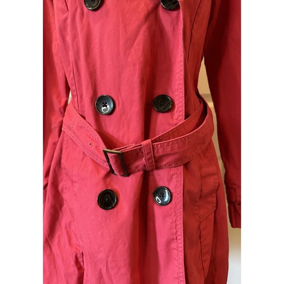 Gap Womens Trench Coat Double Breasted Belted Hot Pink Size M Spring Jacket - Picture 5 of 15